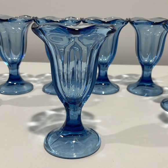Libbey Blue Glass Ice Cream Sundae Parfait Tulip 6”Cups glasses Set of 8 - Picture 6 of 16